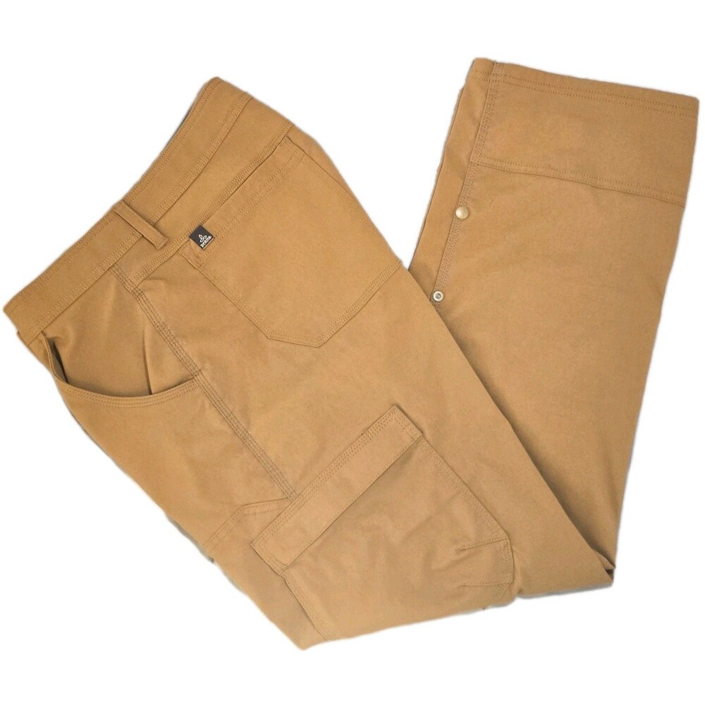 prAna Mens Stretch Canvas Work Pants 36 Cargo Utility Outdoor Hiking Belted Tan